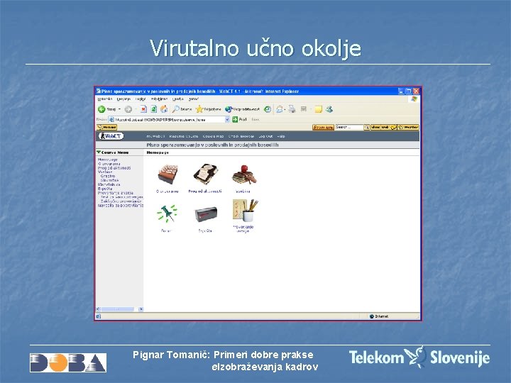 Virutalno učno okolje Pignar Tomanič: Primeri dobre prakse e. Izobraževanja kadrov 