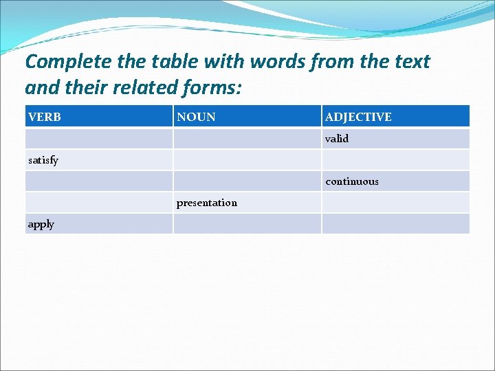 Complete the table with words from the text and their related forms: VERB NOUN