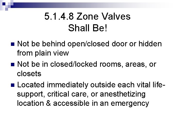 5. 1. 4. 8 Zone Valves Shall Be! Not be behind open/closed door or