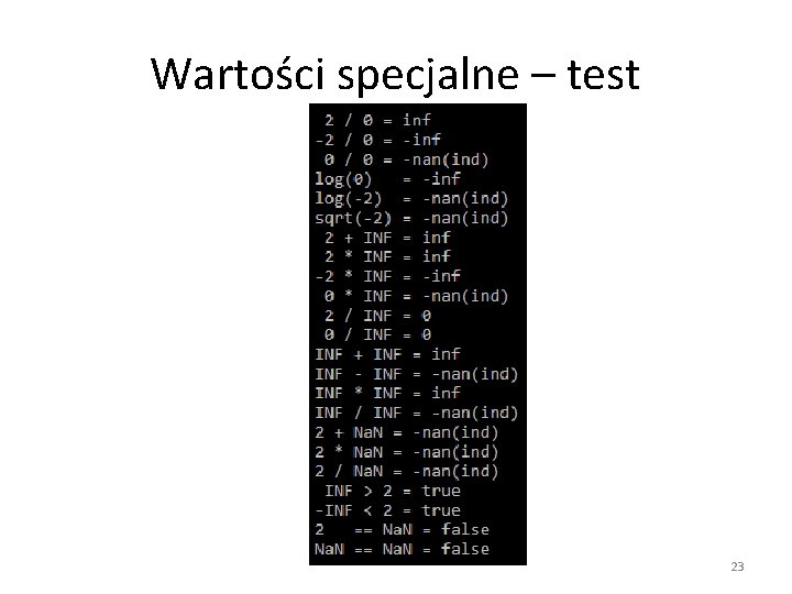 Wartości specjalne – test 23 