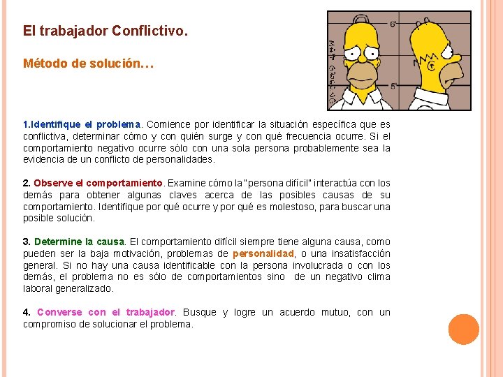 El trabajador Conflictivo. Método de solución… 1. Identifique el problema. Comience por identificar la