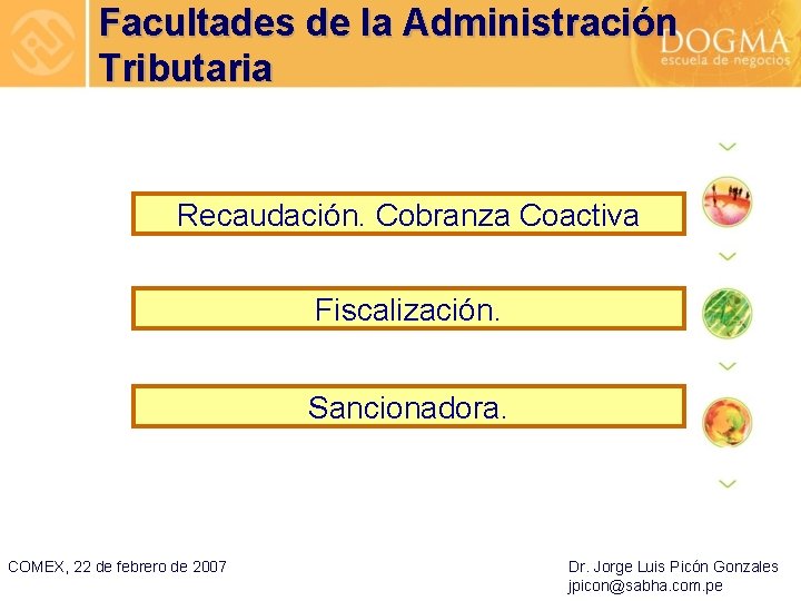 Facultades de la Administración Tributaria Recaudación. Cobranza Coactiva Fiscalización. Sancionadora. COMEX, 22 de febrero