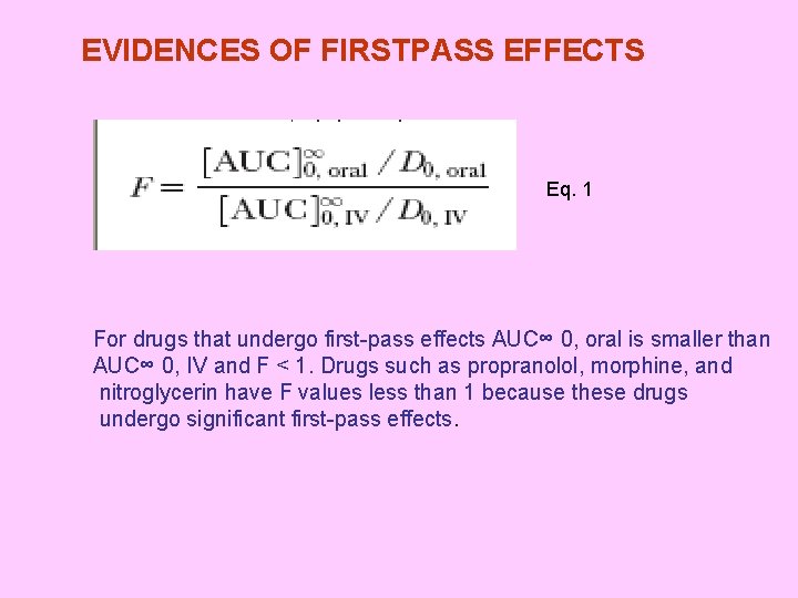 EVIDENCES OF FIRSTPASS EFFECTS Eq. 1 For drugs that undergo first-pass effects AUC∞ 0,