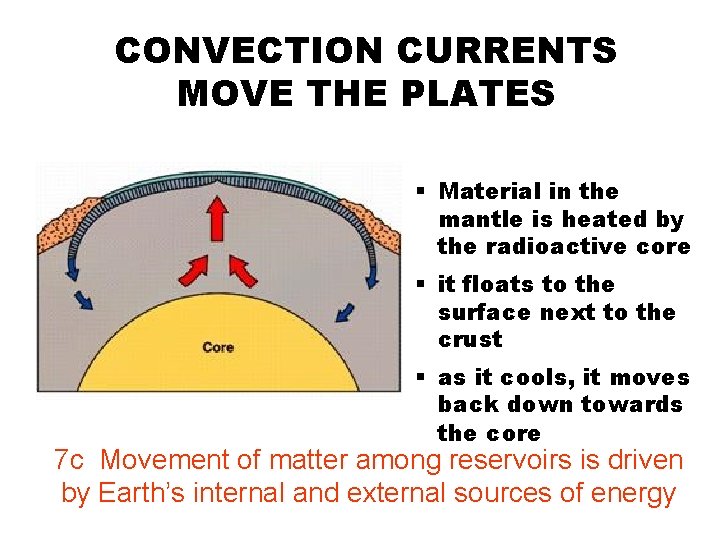 CONVECTION CURRENTS MOVE THE PLATES § Material in the mantle is heated by the