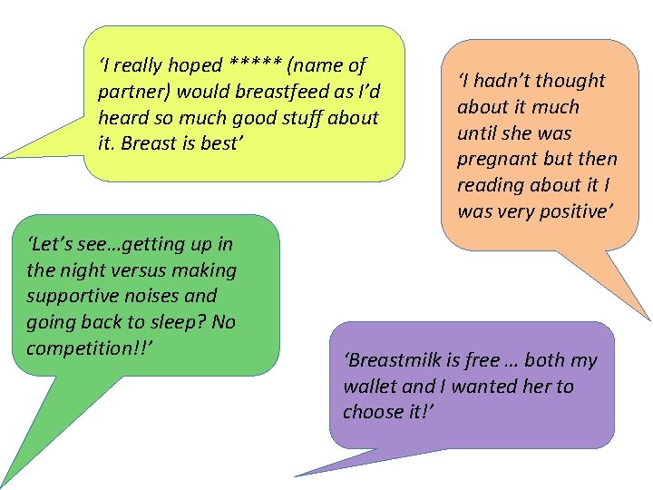 ‘I really hoped ***** (name of partner) would breastfeed as I’d heard so much ‘I really hoped ***** (name of partner) would breastfeed as I’d heard so much
