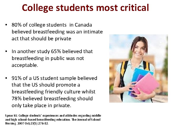 College students most critical • 80% of college students in Canada believed breastfeeding was College students most critical • 80% of college students in Canada believed breastfeeding was