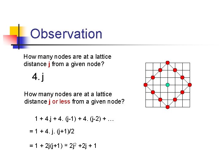 Observation How many nodes are at a lattice distance j from a given node?