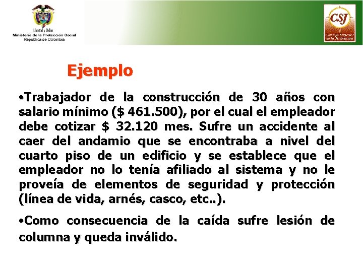 Ejemplo • Trabajador de la construcción de 30 años con salario mínimo ($ 461.