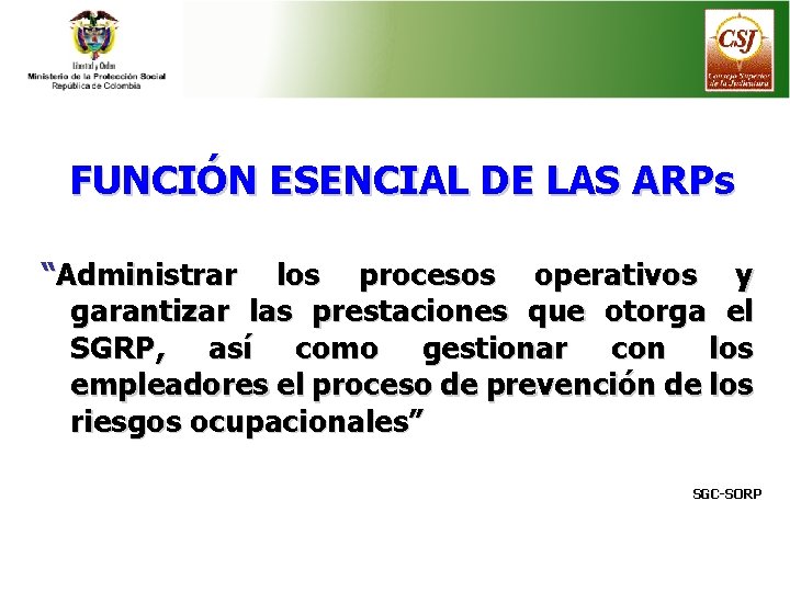 FUNCIÓN ESENCIAL DE LAS ARPs “Administrar los procesos operativos y garantizar las prestaciones que