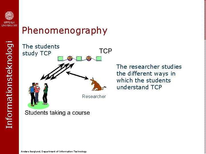 Informationsteknologi Phenomenography The students study TCP The researcher studies the different ways in which