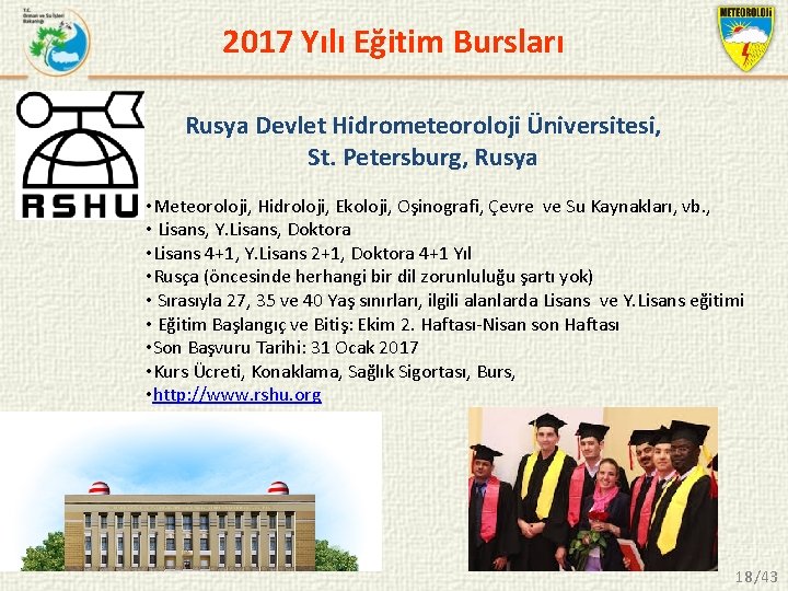 2017 Yılı Eğitim Bursları Rusya Devlet Hidrometeoroloji Üniversitesi, St. Petersburg, Rusya • Meteoroloji, Hidroloji,