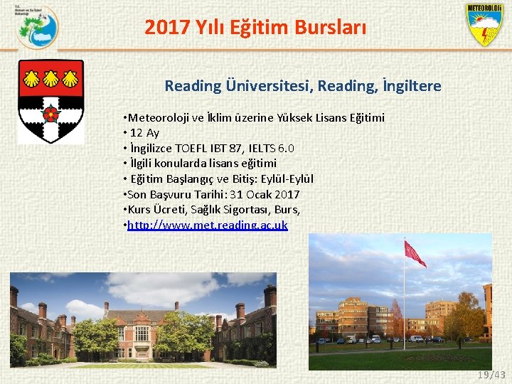 2017 Yılı Eğitim Bursları Reading Üniversitesi, Reading, İngiltere • Meteoroloji ve İklim üzerine Yüksek