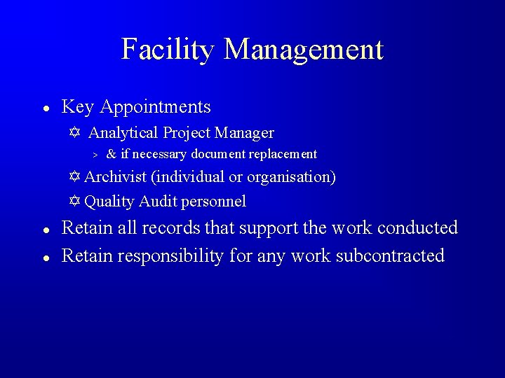 Facility Management · Key Appointments Y Analytical Project Manager > & if necessary document