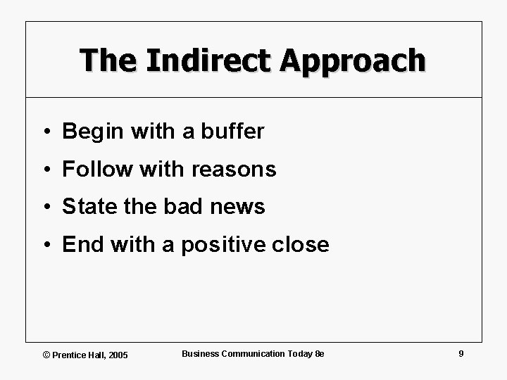 The Indirect Approach • Begin with a buffer • Follow with reasons • State