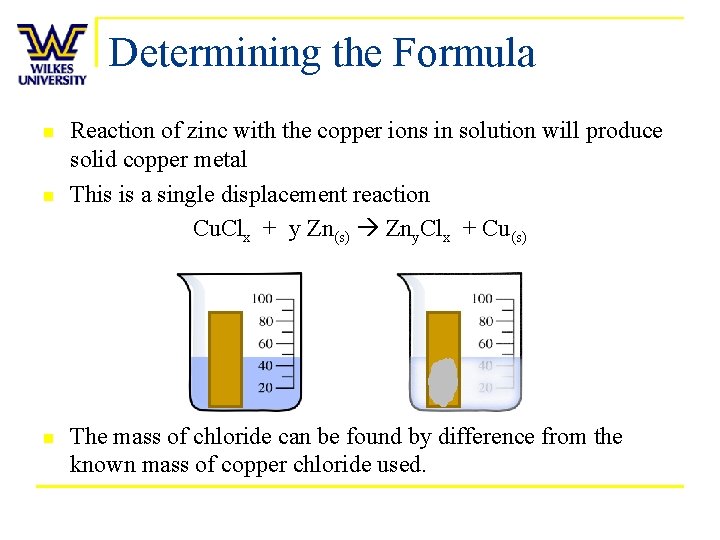 Determining the Formula n n n Reaction of zinc with the copper ions in