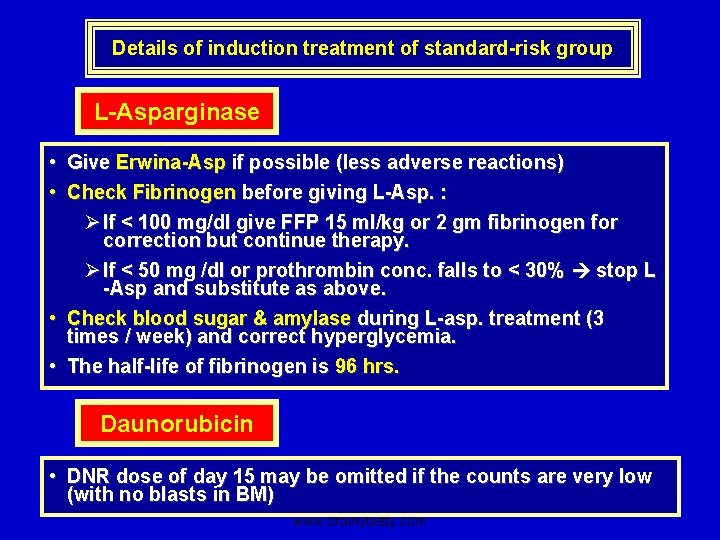Details of induction treatment of standard-risk group L-Asparginase • Give Erwina-Asp if possible (less