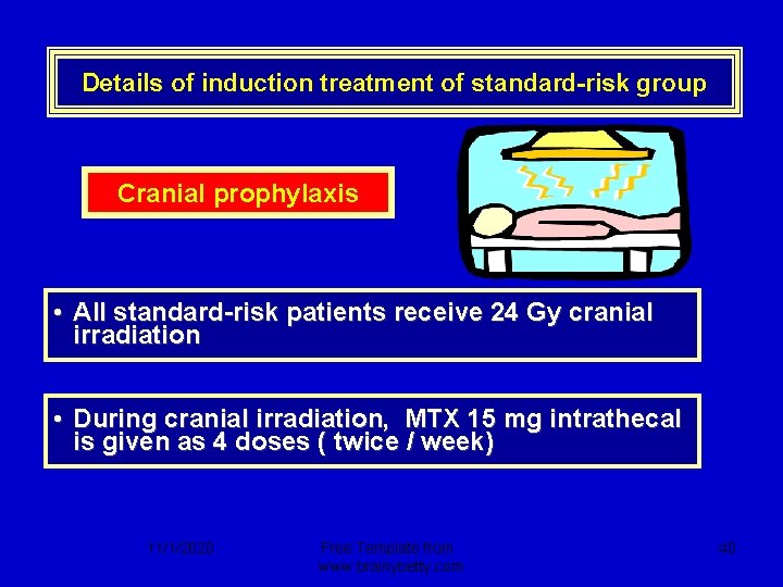 Details of induction treatment of standard-risk group Cranial prophylaxis • All standard-risk patients receive