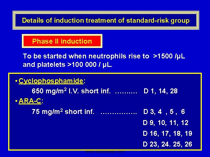 Details of induction treatment of standard-risk group Phase II induction To be started when