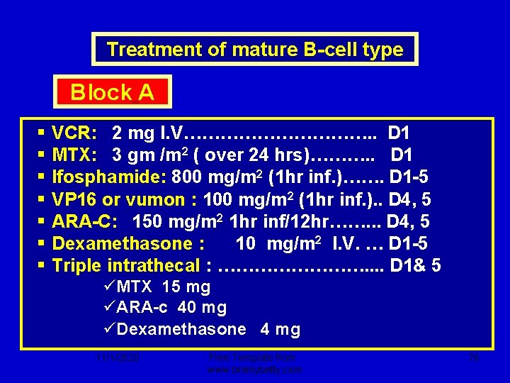 Treatment of mature B-cell type Block A § § § § VCR: 2 mg
