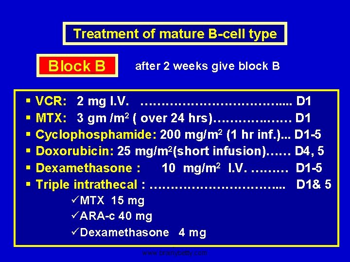 Treatment of mature B-cell type Block B § § § after 2 weeks give