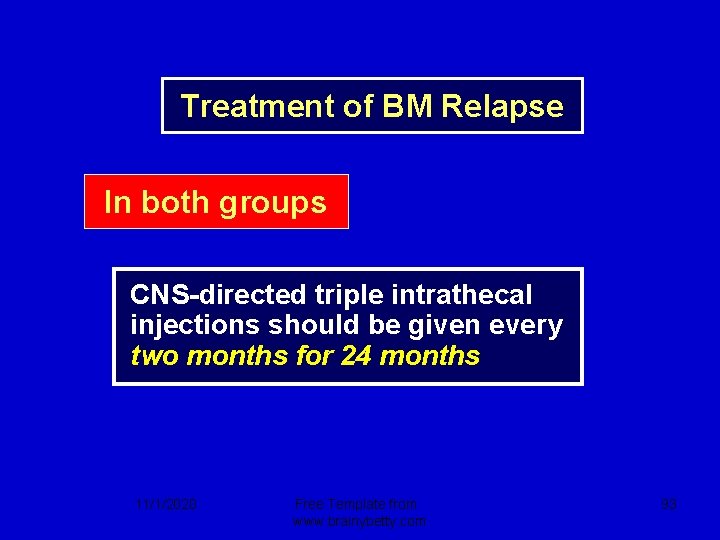 Treatment of BM Relapse In both groups CNS-directed triple intrathecal injections should be given
