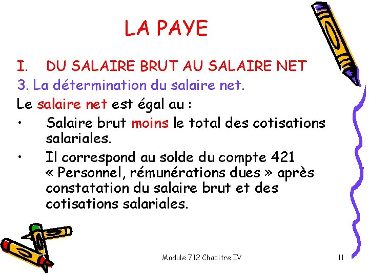 LA PAYE I. DU SALAIRE BRUT AU SALAIRE NET 3. La détermination du salaire