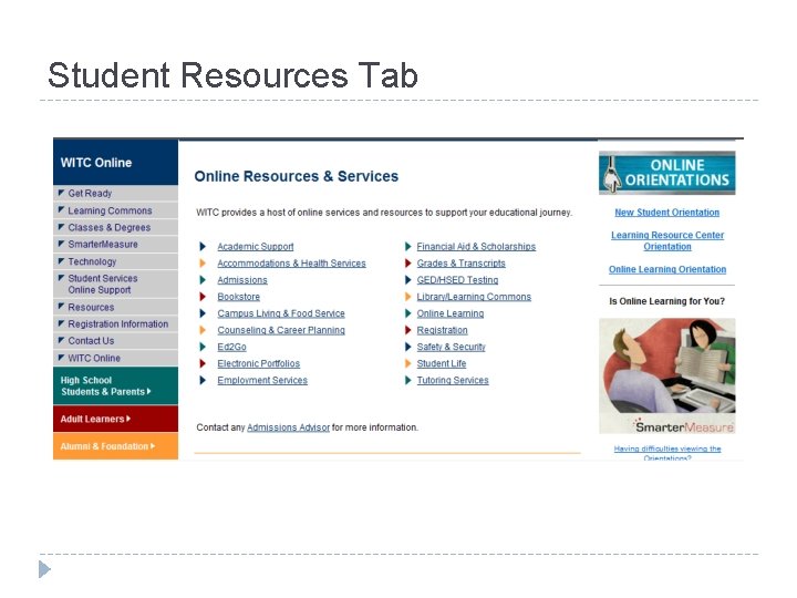 Student Resources Tab 