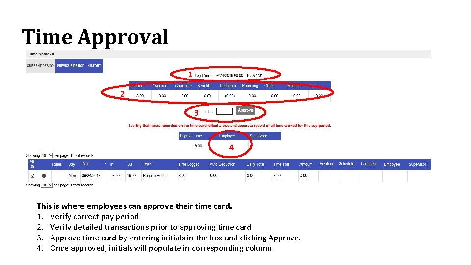 Time Approval 1 2 3 4 This is where employees can approve their time