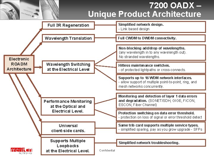 7200 OADX – Unique Product Architecture Simplified network design. - Link based design Full