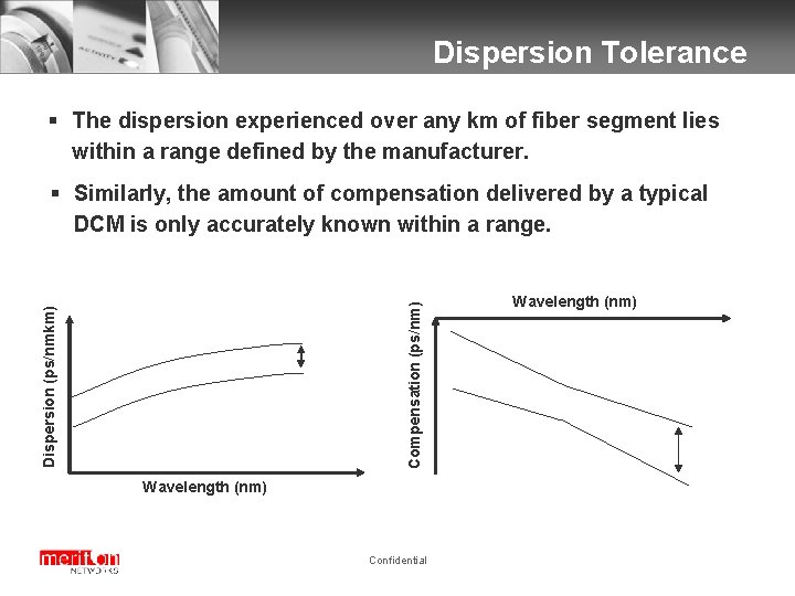 Dispersion Tolerance § The dispersion experienced over any km of fiber segment lies within