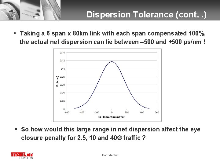 Dispersion Tolerance (cont. . ) § Taking a 6 span x 80 km link