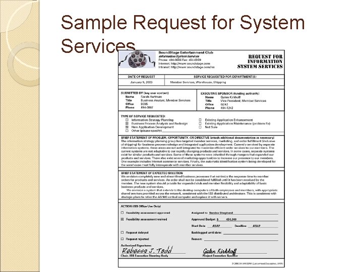 Sample Request for System Services 