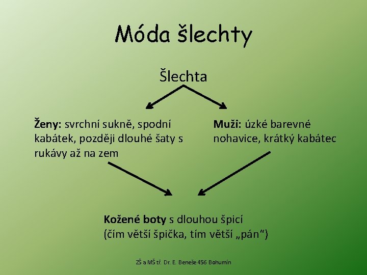 Móda šlechty Šlechta Ženy: svrchní sukně, spodní kabátek, později dlouhé šaty s rukávy až