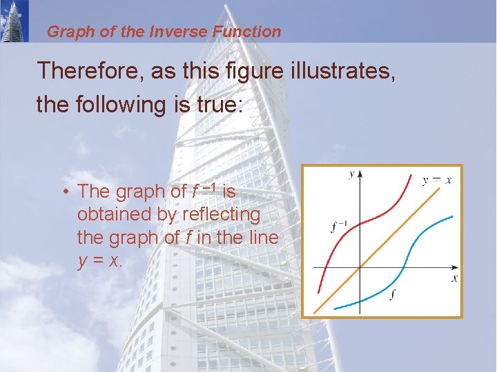 Graph of the Inverse Function Therefore, as this figure illustrates, the following is true: