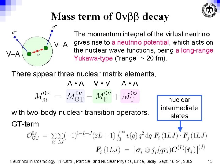 Mass term of 0 nbb decay V-A The momentum integral of the virtual neutrino