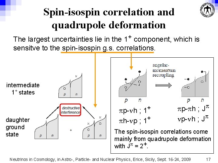 Spin-isospin correlation and quadrupole deformation The largest uncertainties lie in the 1+ component, which