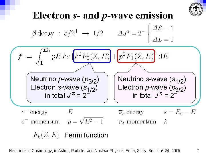 Electron s- and p-wave emission Neutrino p-wave (p 3/2) Electron s-wave (s 1/2) in