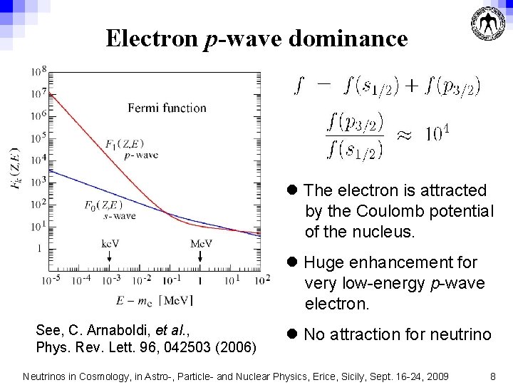 Electron p-wave dominance l The electron is attracted by the Coulomb potential of the