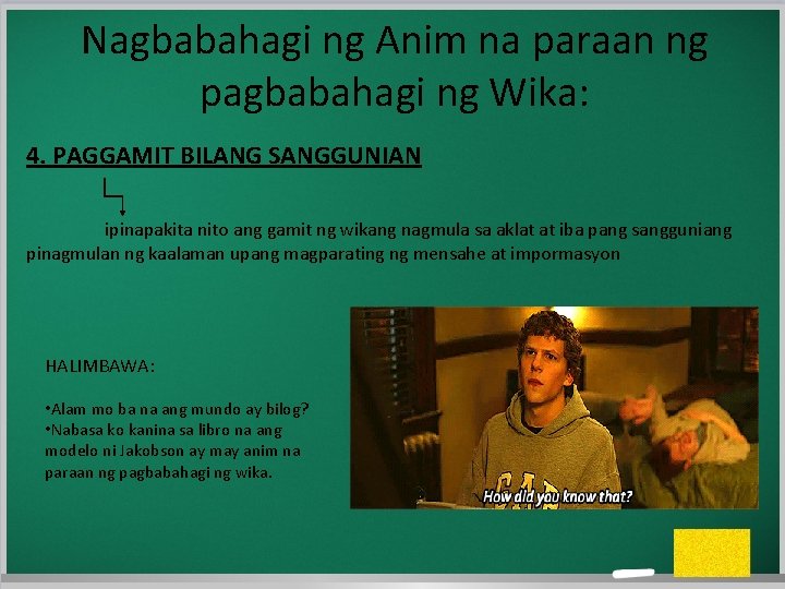 Nagbabahagi ng Anim na paraan ng pagbabahagi ng Wika: 4. PAGGAMIT BILANG SANGGUNIAN ipinapakita