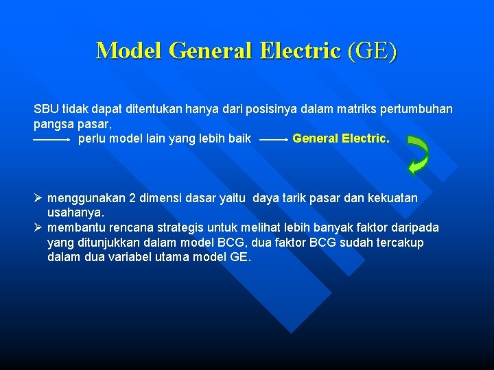 Model General Electric (GE) SBU tidak dapat ditentukan hanya dari posisinya dalam matriks pertumbuhan