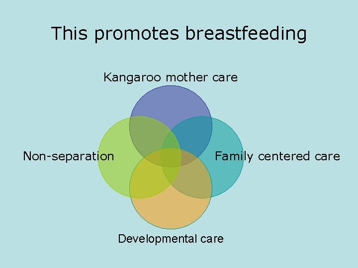 This promotes breastfeeding Kangaroo mother care Non-separation Family centered care Developmental care 