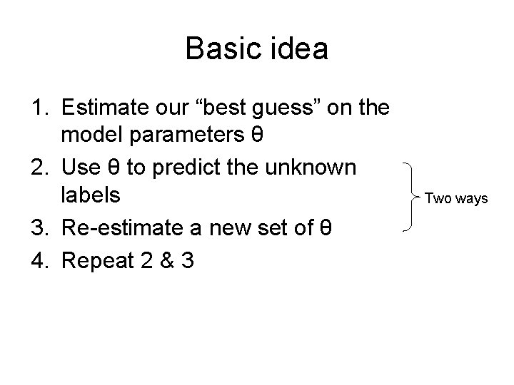 Basic idea 1. Estimate our “best guess” on the model parameters θ 2. Use