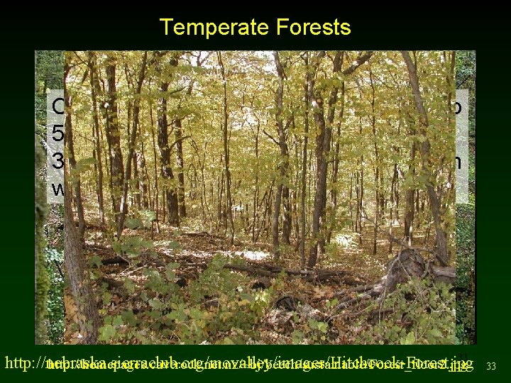 Temperate Forests Coniferous or deciduous forests of 40º to 50º latitude with precipitation of