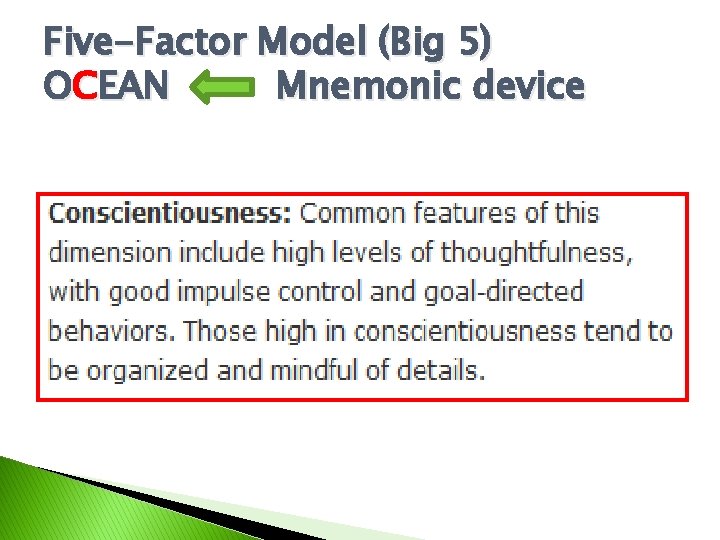 Five-Factor Model (Big 5) OCEAN Mnemonic device 