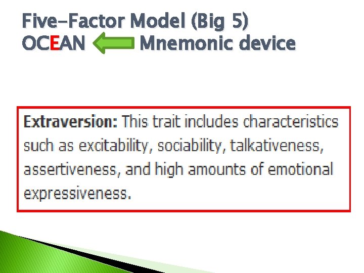 Five-Factor Model (Big 5) OCEAN Mnemonic device 