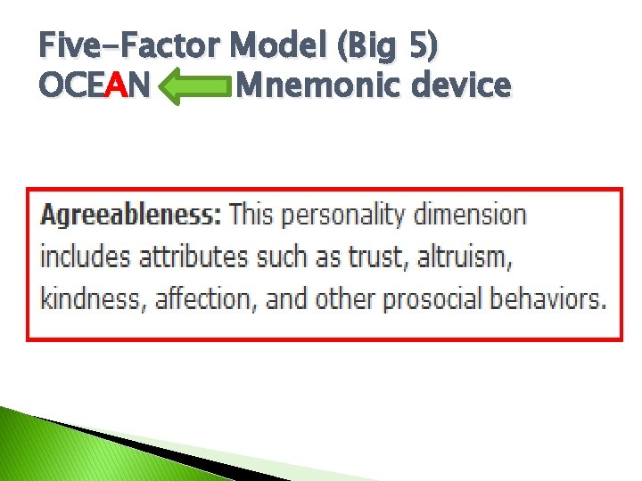 Five-Factor Model (Big 5) OCEAN Mnemonic device 