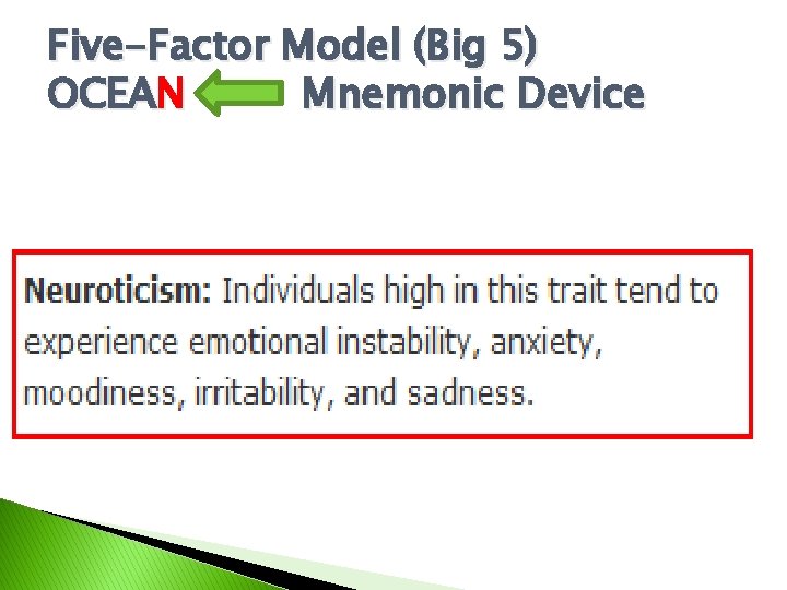 Five-Factor Model (Big 5) OCEAN Mnemonic Device 