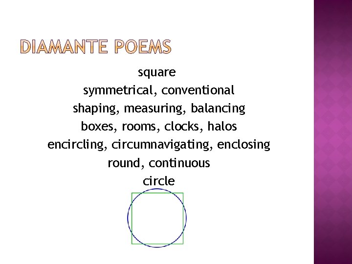 square symmetrical, conventional shaping, measuring, balancing boxes, rooms, clocks, halos encircling, circumnavigating, enclosing round,