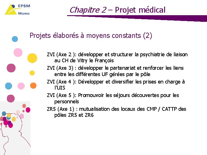 Chapitre 2 – Projet médical Projets élaborés à moyens constants (2) ZVI (Axe 2