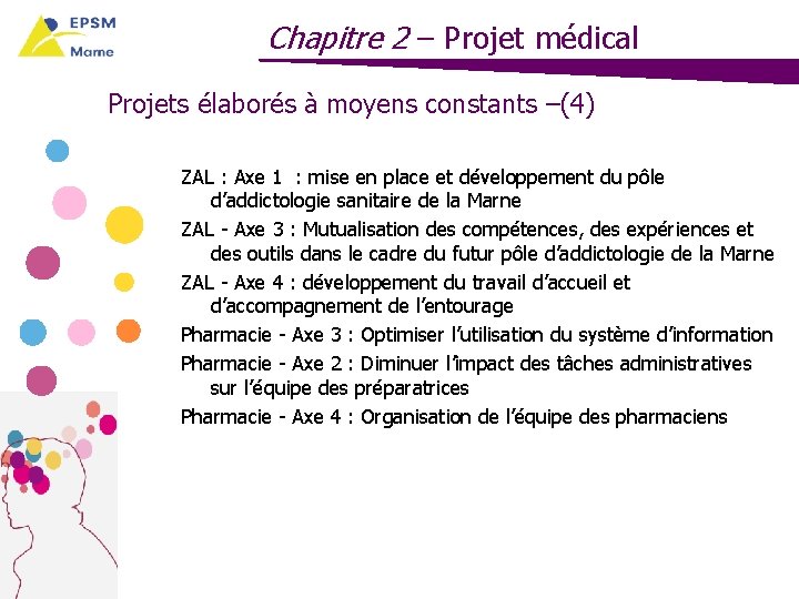 Chapitre 2 – Projet médical Projets élaborés à moyens constants –(4) ZAL : Axe